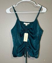 Monteau blue green satin ruched cami top women’s size large