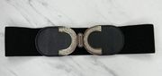 Rhinestone Buckle Wide Black Stretch Cinch Belt Size Small S Womens