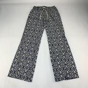 Cali 1850 Flax Navy Batik Printed Linen Blend Relaxed Leg Lounge Pant S