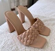 nude heels with braided strap EUC size 10 square toe 5” heel