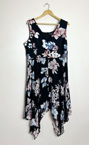 Black  Floral Fit & Flare Dress Size 18/20 EUC