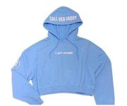 EUC Barstool Chicks/Sports Call Her Daddy I am Unwell cropped blue hoodie XXL