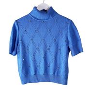 St John Sport Essentials Womens S Rhinestone Turtleneck Knit Marie Gray Blue