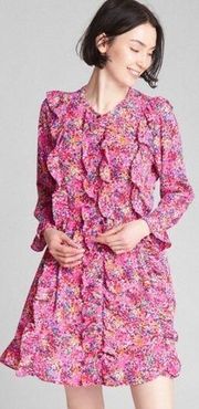 Pink Ruffle Long Sleeve Floral Dress