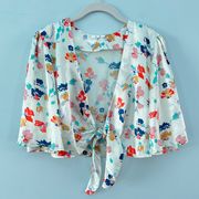 White Floral Satin Tie Top