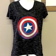 Marvel  Heather Dark Gray/Black Short Sleeve Captain America T-Shirt- Medium