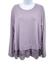 Vera Wang Lace Hem Long Sleeve Lavender Knit Sweatshirt Pullover Top