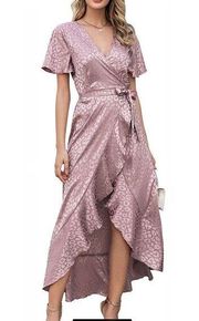 Simplee Apparel Women's Chiffon V Neck Ruffle Maxi Dress Leopard Print Pink Simplee Large NWT