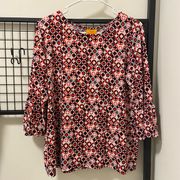 NWOT | Ruby Rd women’s red, black & white patterned blouse 3/4 sleeve — small