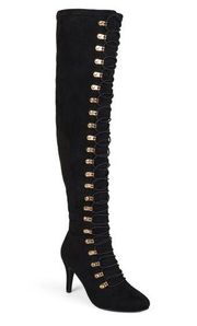 JOURNEE COLLECTION Womens Black Lace Stretch Trill Round Toe Stiletto Boots 8.5