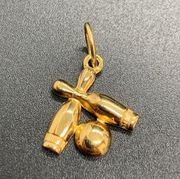 Avon Vintage 1981 Bowling Pins Charm Pendant Gold Tone 1/2"