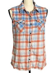 Vanilla Star women's westerncore plaid cut-off button down flannel top large