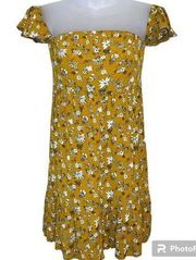 Mossimo Yellow Floral Off the Shoulder Mini Dress Size X-Small