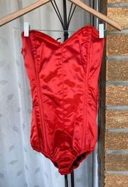 Lavish Red Satin Corset Romper sz small