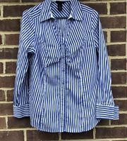 Lane Bryant blue white striped button down