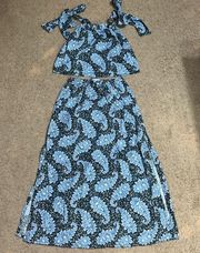 J. Crew Collection Tie-Shoulder Tank & Maxi Skirt Set Ratti Pacific Paisley Blue