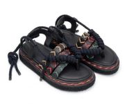 Farm Rio Rope Tie Flatform Sandal in Black 8 New Womens Wrap Leather Shoes