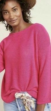 Anthropologie Mayfield Hot Pink Linen Blend Boatneck Boho Slouchy Sweater S