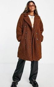 NWT  oversized teddy pea coat in brown size M