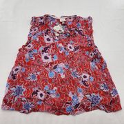 Knox Rose Womens Size XXL Sleeveless Key Hole Front Floral Peasant Tank Blouse