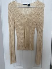 Loose Knit Long Sleeve Crotchet Cream Top