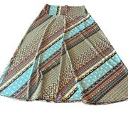 Sunny Leigh Womens Medium Multicolor Southwestern Abstract Stripe Maxi Skirt