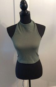 Free People  Intimately Dark Green Racer Back Crop Top XS/S Ribbed High Neck