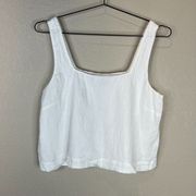 AYR The Triple Threat Tank Top White Linen Sleeveless Crop Boxy Fit Womens Large