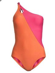 Lands’ End Women's One Shoulder One Piece Swimsuit Size w Spandex and SPF 50!