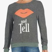 Wildfox Gray Kiss and Tell Graphic Knit Top Women's Size Small