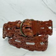 Old Navy Brown Braided Woven Boho Genuine Leather D Ring Belt Size Small S