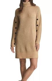 Reiss Maggie Brown Wool Blend Button Sleeve Knitted Dress Size Medium