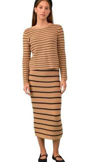 ENGLISH FACTORY Stripe Tan Black Knit Pencil Midi Skirt Sz L