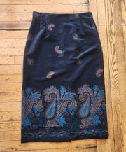 Briggs New York Vintage Paisley Print Midi Skirt Black Size 14