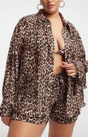 Plissé Animal Print Button-Up Shirt 5/6 - 2X/3X