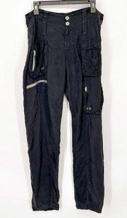 Pete & Greta By Johnny Was Women's Y2K Cupra Rayon Cargo Pants NEW Size 4 Black