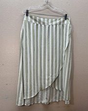 Loft Skirt A Line Vertical Stripe White Green Size 12 NWT Flowy Asymmetrical