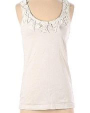 Kate Spade New York Ivory Sleeveless Tank Top Floral Embellish Neckline Sz S