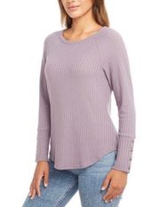 CHASER Purple Ladies' Long Sleeve Waffle Thermal Tunic Sweater Top Size XL