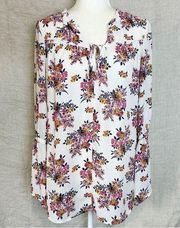 14th & Union White Floral Tunic V-Neck Blouse Size Small