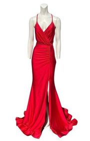 Jessica Angel Ruched Surplice Criss Cross Back Gown 374 Red Size Medium NWT