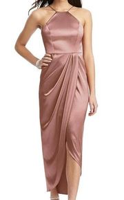 After Six Halter Midi Dress With Draped Tulip Skirt in Desert Rose Size 6 nwt