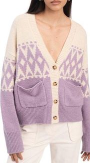 Derek Lam 10 Crosby Bette Fair Isle Alpaca & Merino Wool Lavender Cardigan Large