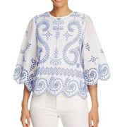 Tory Burch White Mariana Broderie Anglaise Cotton Blouse Small