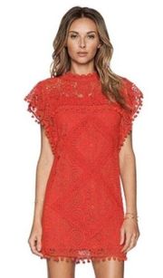 Tularosa Womens Clayton Tunic Pom Pom Mini Dress Red Lace Revolve Size XS
