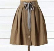 SKIRT BY SINE KHAKI TIE WAIST BUTTON FRONT SIZE 4 SMALL NWT