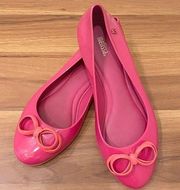 MELISSA Pink/Orange Feeling II Metal Bow Jelly Flats Size 39