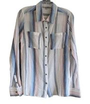 BKE Shirt Top Blouse Women's Medium Button Down‎ Long Sleeve Cotton Striped New