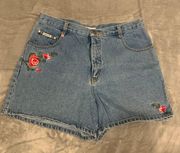 Embroidered High Rise Jean Shorts - Vintage