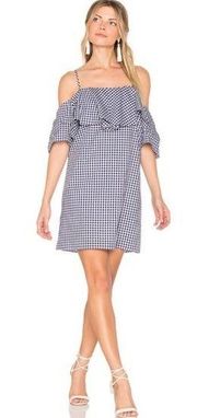 Amanda Uprichard Marise Navy Gingham Ruffle Dress P XS